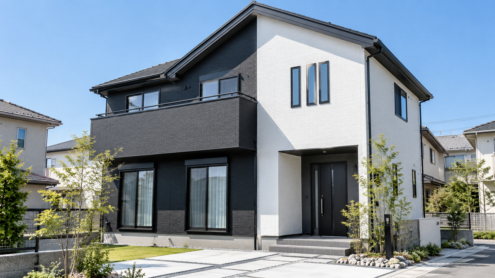 黒と白のツートン外壁に塗り分けたモダンな戸建て住宅のイメージ